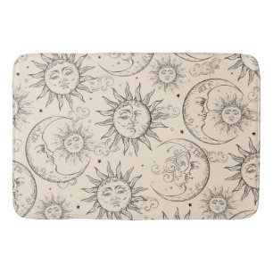 Ivory Cream Magic Vintage Celestial Sun Moon Stars Bath Mat
