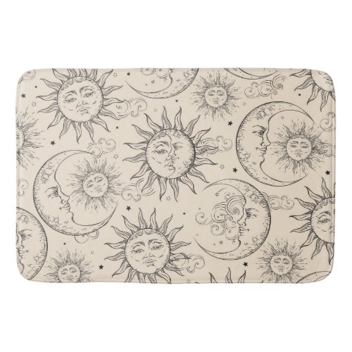 Ivory Cream Magic Vintage Celestial Sun Moon Stars Bath Mat