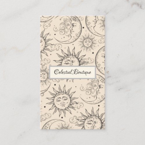 Ivory Cream Magic Vintage Celestial Sun Moon Stars Business Card