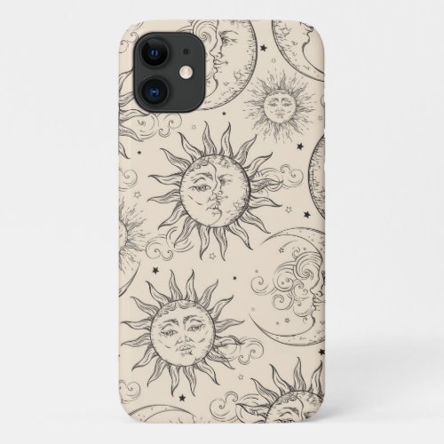 Ivory Cream Magic Vintage Celestial Sun Moon Stars iPhone 11 Case