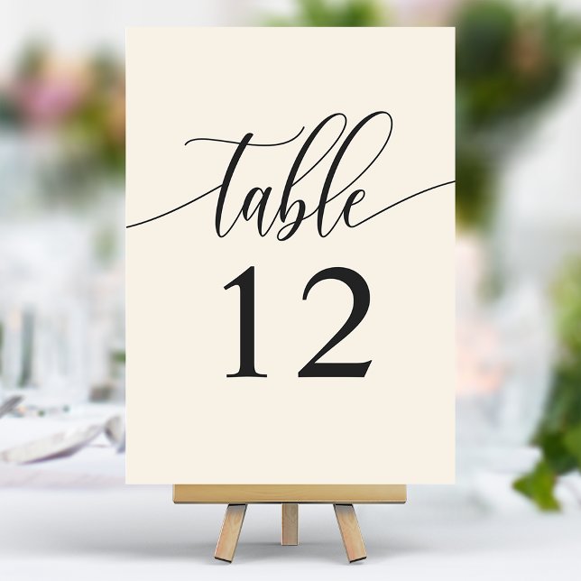 Ivory Cream Minimalist Calligraphy Wedding Table Number (Creator Uploaded)
