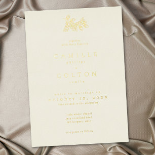 Ivory Cream Minimalist Leaf Acorn Fall Wedding Foil Invitation