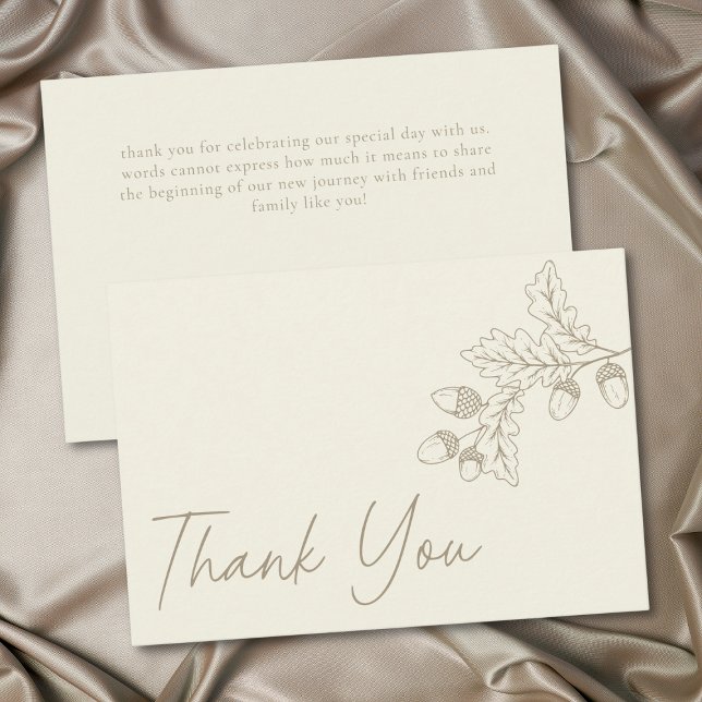 Ivory Cream Minimalist Leaf Acorn Fall Wedding Thank You Card (Ivory Cream Minimalist Leaf Acorn Fall Wedding Thank You Card)