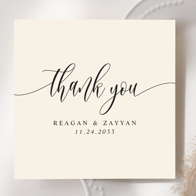 Ivory Cream Minimalist Script Wedding Thank You Card (Creator Uploaded)