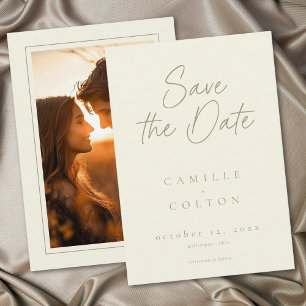 Ivory Cream Minimalist Wedding Photo Save The Date
