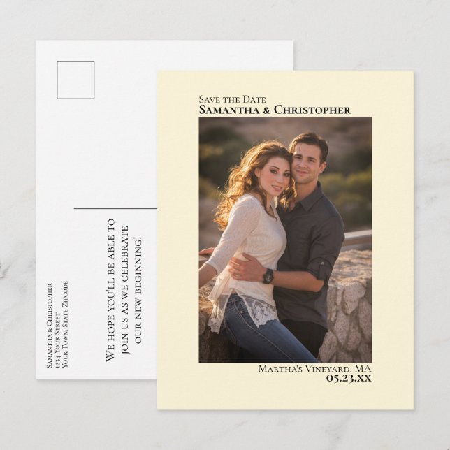 Ivory Cream Minimalist Wedding Photo Save The Date Announcement Postcard (Front/Back)