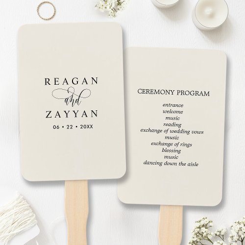 Ivory Cream Minimalist Wedding Program Hand Fan