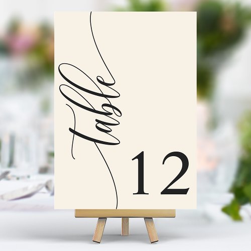 Ivory Cream Modern Calligraphy Wedding Table Number