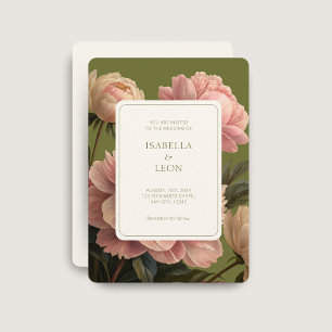 Ivory Cream Olive Green Vintage Rose Wedding Invitation