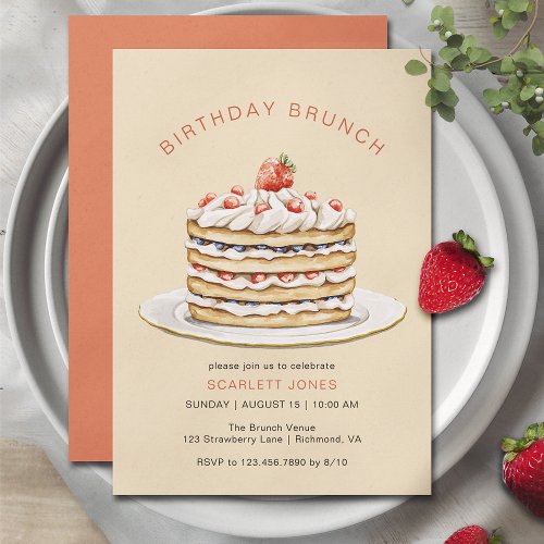 Ivory Cream Pancakes Modern Casual Birthday Brunch Invitation