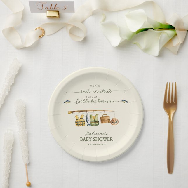 Ivory Cream Reel Excited Baby Shower Paper Plates (Wedding)