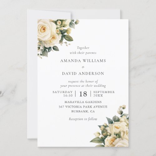 Ivory Cream Rose Floral Wedding Invitation