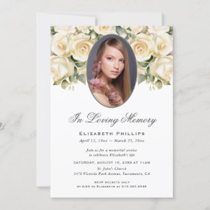 Ivory Cream Rose Photo Funeral Memorial Invitation