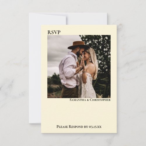 Ivory Cream Simple Minimalist Photo Wedding RSVP Card