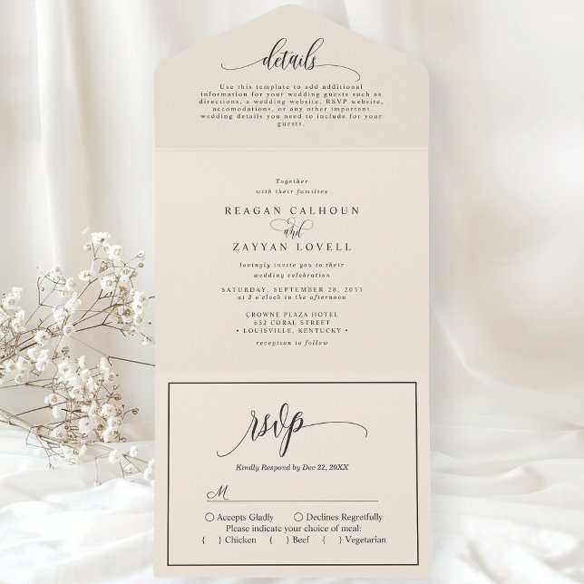 Ivory Cream Simple Modern Script All In One Invitation (Creator Uploaded)