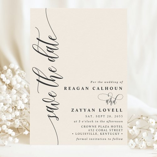 Ivory Cream Simple Modern Script Save The Date