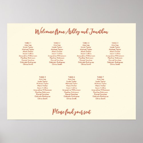Ivory Cream Terracotta 7 Table Seating Chart