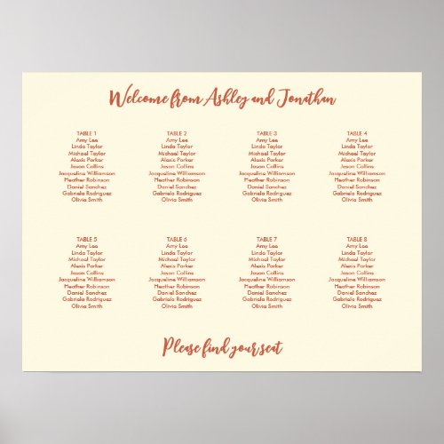 Ivory Cream Terracotta 8 Table Seating Chart