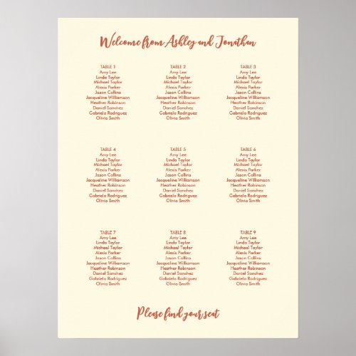 Ivory Cream Terracotta 9 Table Seating Chart