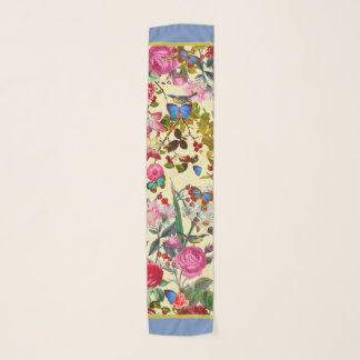 Ivory Cream Vintage Rose Garden Chiffon Scarf