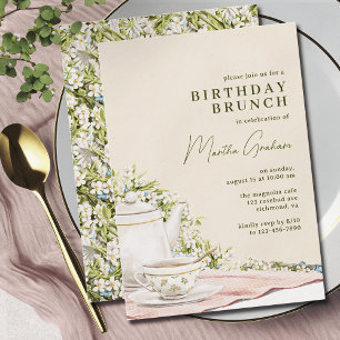 Ivory Cream Vintage Style Tea Birthday Brunch Invitation