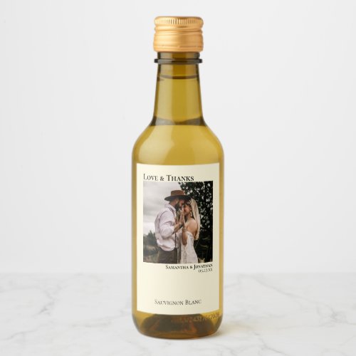 Ivory Cream Wedding Photo Love  Thanks Mini Wine Label