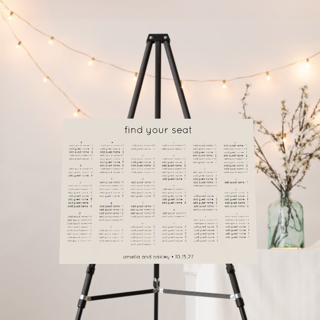 Ivory Cream Wedding Seating Chart Alphabetical Foam Board (In Situ (Stand))