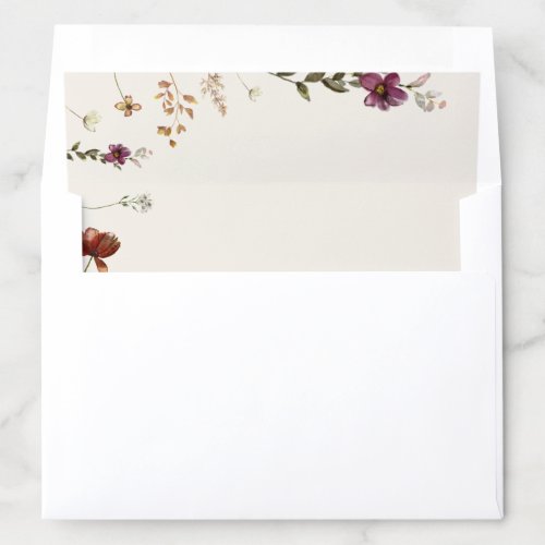 Ivory Cream Wildflowers Boho Fall Autumn Wedding   Envelope Liner