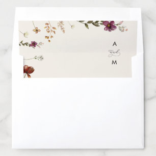 Ivory Cream Wildflowers & Monogram Fall Wedding Envelope Liner