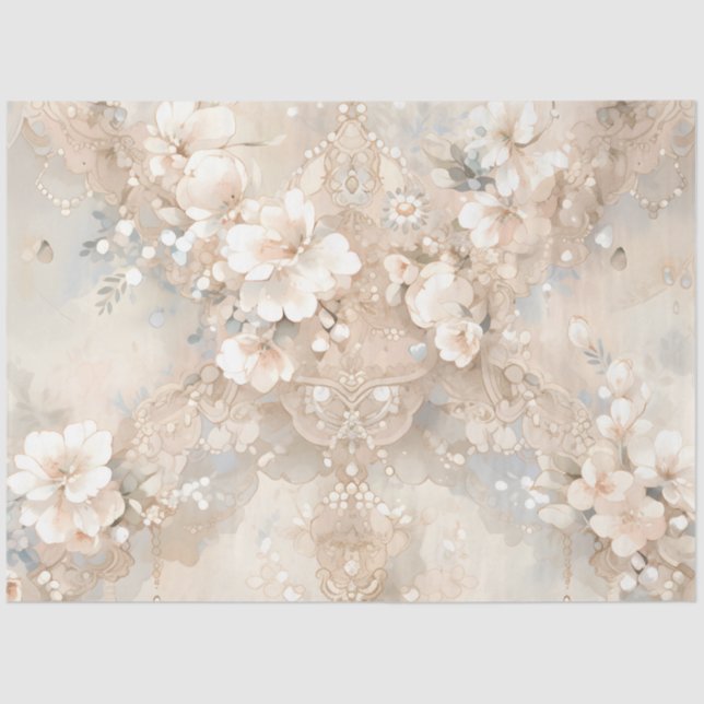 Ivory Creamy Floral Wedding Shower Tissue Paper (Front)