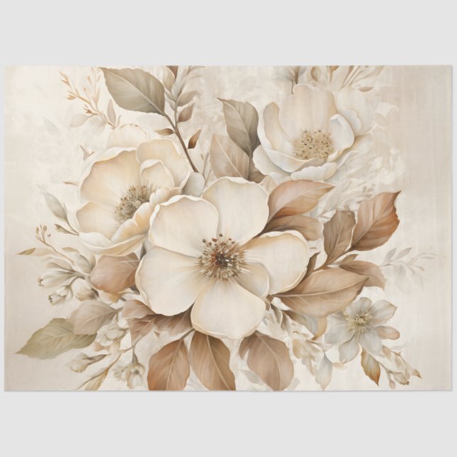 Ivory Creamy Floral Wedding Shower Tissue Paper (Front)