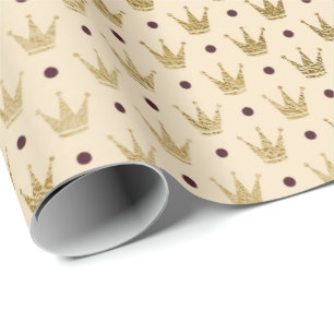Ivory Creamy Gold khaki small dots crown Princess Wrapping Paper