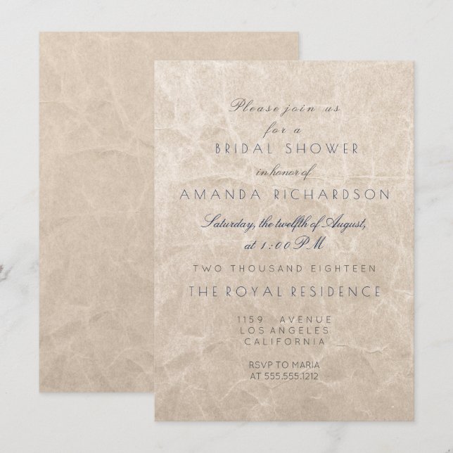Ivory Crumpled Card Kraft Bridal Shower Party (Front/Back)