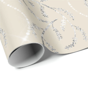 Ivory Crystal Laurel Floral Silver Diamonds Wrapping Paper