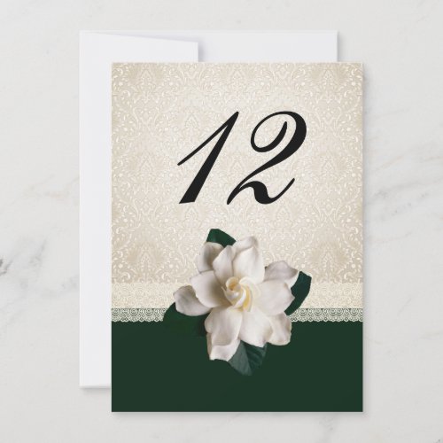 Ivory Damask and Gardenia Wedding Table Number