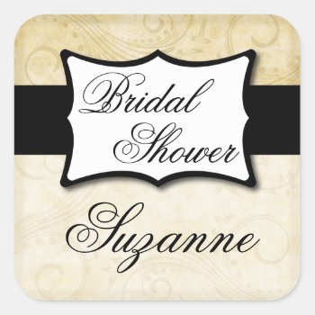 Ivory Damask Bridal Shower Square Sticker by itsyourwedding at Zazzle