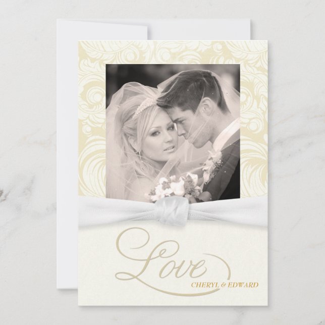 Ivory Damask - Elegant Photo Wedding Invitations (Front)