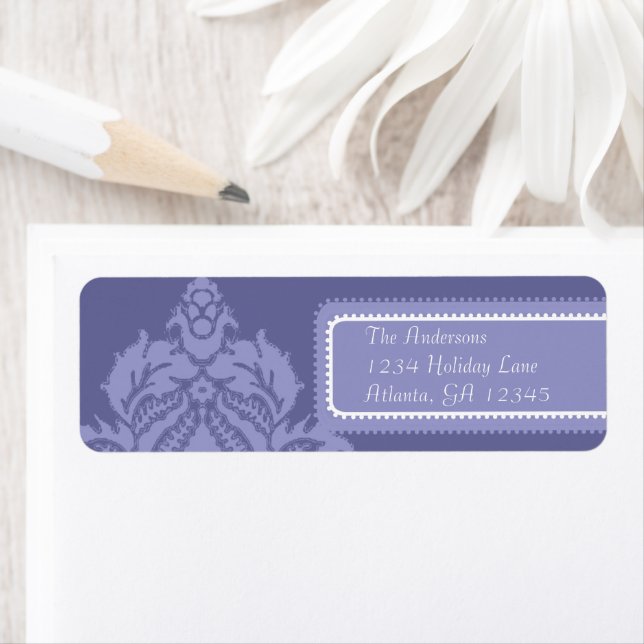 Ivory Damask Lilac Eggplant Label (Insitu)