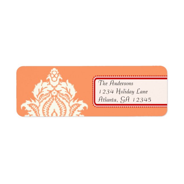 Ivory Damask On Coral with Red Label (Front)