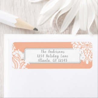 Ivory Damask On Coral with Red Label