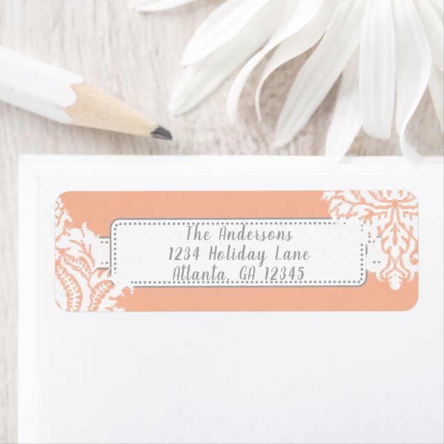 Ivory Damask On Coral with Red Label (Insitu)