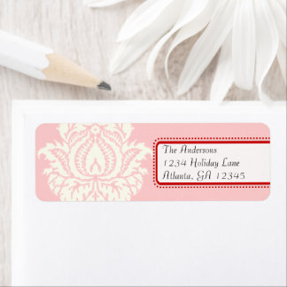 Ivory Damask On Pink with Red Label