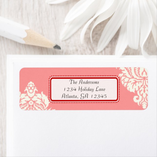 Ivory Damask On Pink with Red Label (Insitu)