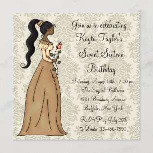 Ivory Damask Princess Sweet 16 Party Invitation