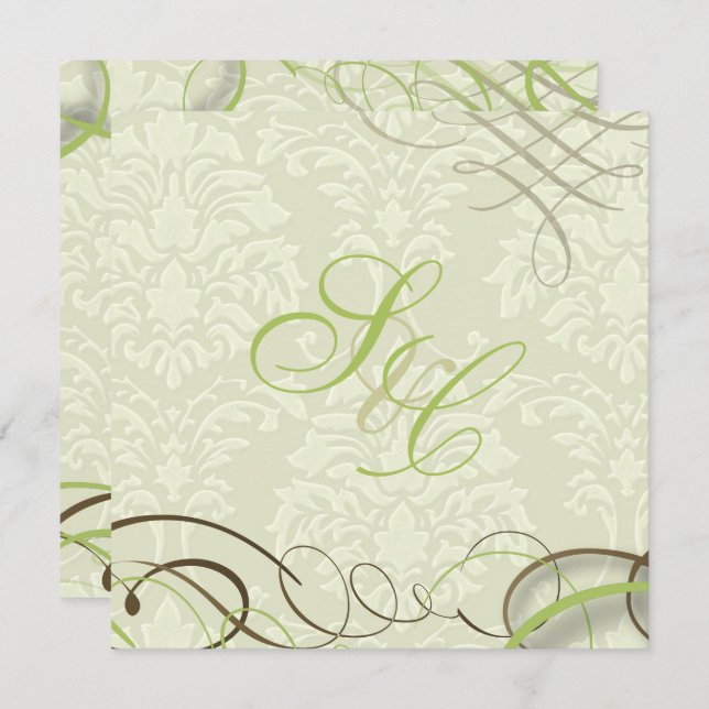 Ivory Damask, swooshes+swirls Invitation (Front/Back)