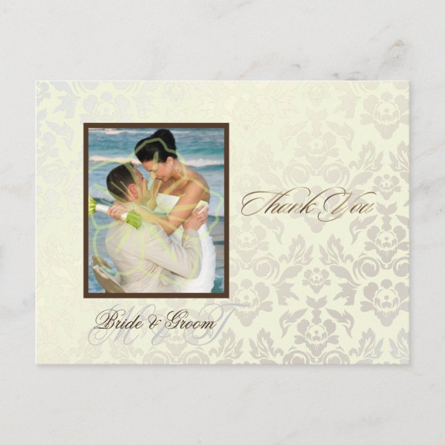 Ivory Damask Thank You Photo postcards (Front)