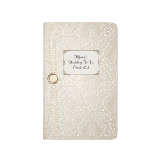Ivory Damask Wedding Check List Pocket Journal (Front)