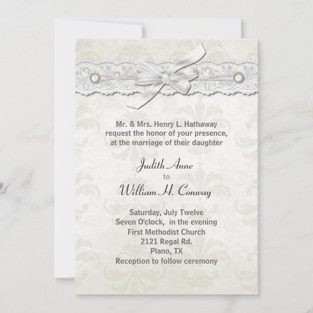 Ivory Damask Wedding Invitation (Front)