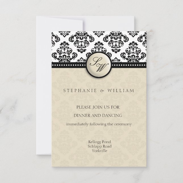 Ivory Damask Wedding Reception Card (Front)