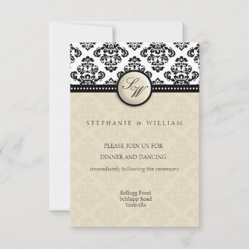 Ivory Damask Wedding Reception Card Personalized Invitation
